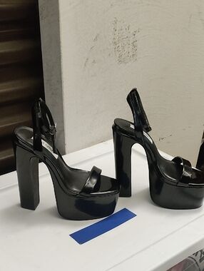 Steve Madden Black Patent Platform Slingback Heels